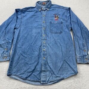 Union Line Peddlers Roast Stowe VT Embroidered Denim Shirt Mens Medium